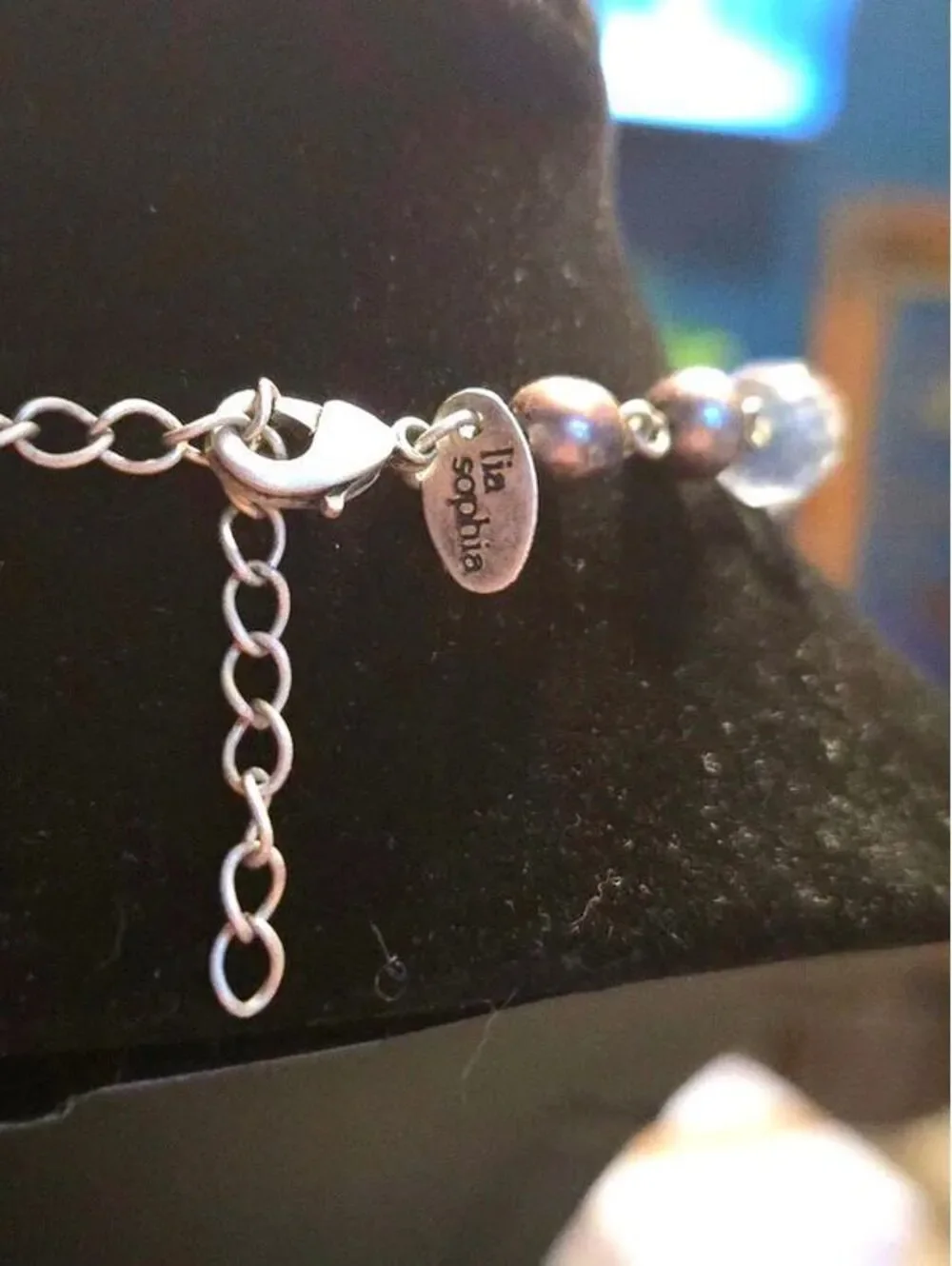 Lia Sophia Silver Tone Necklace with Mother of Pearl and Glass Beads